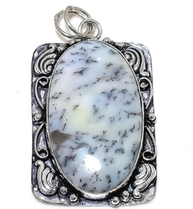 Natural Dendrite <b>Opal</b> Gemstone 925 Sterling Silver <b>Pendant</b> Rhodium Plated Fashionable <b>Pendant</b> For Wedding Gift Party For Unisex. - Product Image 1