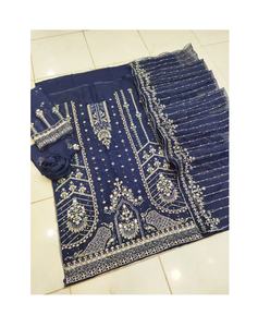 2023 señoras pura Organza seda Salwar Kameez traje viscosa algodón pakistaní indio bordado secuencia trabajo Venta caliente para - Product Image 3