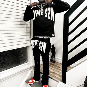 Custom Logo Vintage Wash Two Piece Set Unisex Full Length <b>Fleece</b> 100% Cotton Acid Wash Hoodies Pants Flare Tracksuit Sweatsuit - Product Image 1