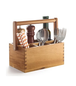 Caddy de Cubiertos de madera de acacia con asa-Soporte de utensilios de madera para condimentos y esenciales para fiestas-Soporte de cubiertos para Cocina - Product Image 6