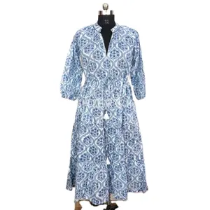 Wholesale Floral And Block Printed 100% cotton dresses women long maxi summer cotton long dress 2023 summer fashion style women