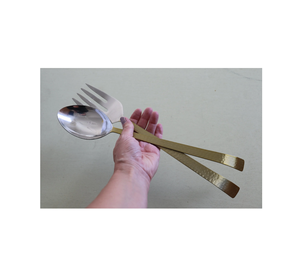 Serveur de salade en acier inoxydable fait à la main de bonne qualité ou cuillères à salade design élégant avec artisanat naturel - Product Image 3