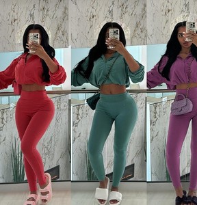 New Product Drawstring Waist Exposed Umbilical Top High Waist <b>Tight</b> Pants Set for Women - Product Image 1