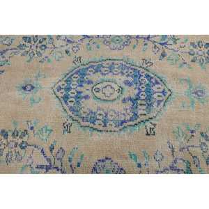 Tapis turc vintage 5,3x8,5 pieds, grand tapis oriental en laine bleu - Product Image 5
