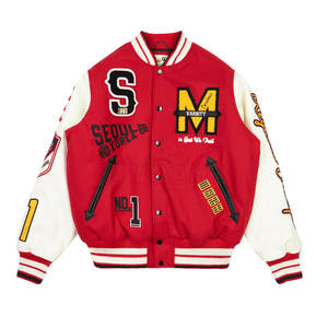 Veste universitaire High Street personnalisée manches en cuir de laine insigne de broderie en chenille élégant Patchwork Appliques insigne Letterman - Product Image 1