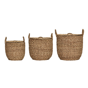 Panier en jonc de mer de style rustique avec couvercle, panier en jonc de mer tissé à la main pour salle de bain et cuisine, vente en gros du Vietnam - Product Image 2