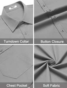 Chemises décontractées à manches longues pour hommes Col montant Séchage rapide 100% fil de coton teint Anti-rides Anti-boulochage Durable - Product Image 5