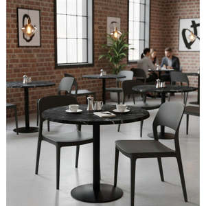 Table ronde de qualité commerciale, aspect marbre noir, avec plateau renforcé en composite de pierre, pour usage intérieur et extérieur - Product Image 3
