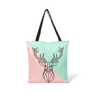 Sacs fourre-tout en toile de coton avec impression intégrale motif rennes, fermeture éclair, poignée noire, sac à bandoulière pour usage quotidien féminin - Product Image 6