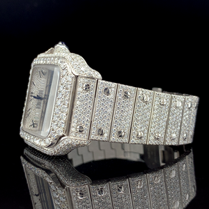 Montre-bracelet pour homme de luxe à mouvement à quartz, bracelet en acier inoxydable, cadran carré, diamant moissanite VVS, style hip-hop glacé, verre - Product Image 1