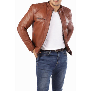 Chaquetas de piel auténtica con logotipo personalizado para hombre, prendas de vestir exteriores elegantes para motorista, abrigo cálido de invierno a la moda para ropa de calle - Product Image 1