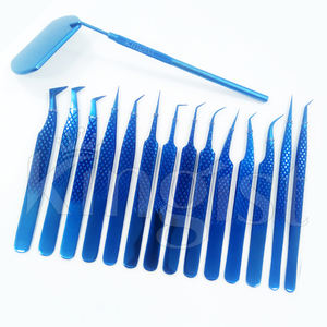 Juego de pinzas para pestañas azules de plasma con logotipo personalizado de alta calidad, herramienta de extensión de pestañas de acero inoxidable puntiaguda con etiqueta privada - Product Image 1