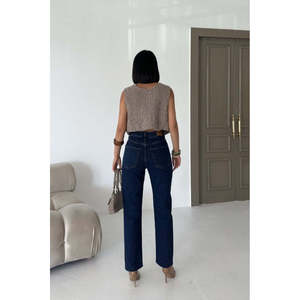 Jean Mom Fit orné de pierres 7023 - Bleu foncé délavé effet neige - Product Image 4