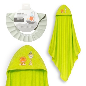 Mod Leon Jirafa Pajarito 1X1 MT. Ensemble de serviettes de bain + bonnet en coton hypoallergénique pour nouveau-né, couleur pistache, pour la salle de bain - Product Image 1
