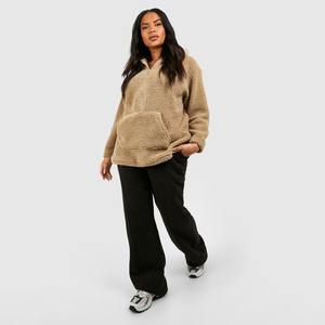 Vente en gros de veste polaire Teddy tendance pour femmes nouvelle saison doublée 1/4 sweat à capuche surdimensionné à fermeture éclair tissu tricoté chaud sweat à capuche élégant - Product Image 6