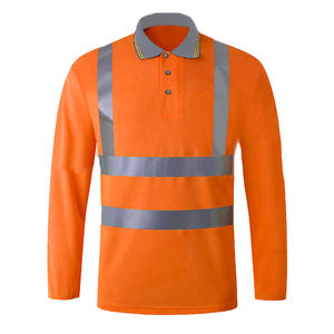Mens High Visibility Polo Shirts Reflective Tape Safety Long Sleeve <b>Workwear</b> Visibility Tee Tshirt - Product Image 3