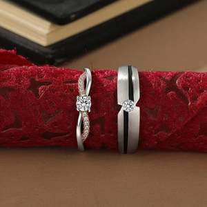 Jeulia Two Tone Twist Brushed Moissanite <b>Couple</b> Engagement <b>Ring</b> <b>Set</b> - Product Image 3