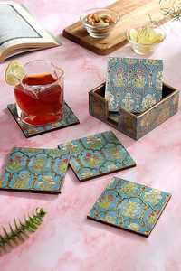 Dessous de verre Meena Mdf et dessous de verre en bois personnalisés avec incrustation faite à la main et en laiton fabriqués en Inde - Product Image 3