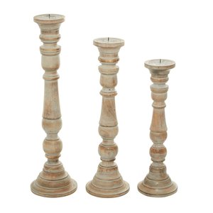 Elegante candelabros de madera de mango marrón de 3 piezas con diseño de estilo torneado perfecto para calidez y sofisticación en la decoración de su hogar - Product Image 1
