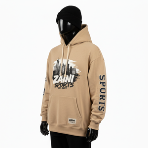 Sudadera con Capucha para Hombre, Mezcla de Algodón Grueso, Felpa de 320 GSM, Tejido Suave y Cálido al Tacto, Color Beige, Logotipo Personalizado, Sudaderas Básicas para Hombre - Product Image 4