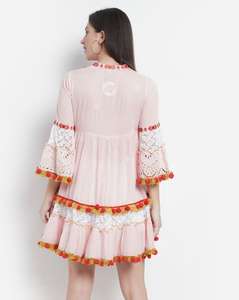 Vestido túnica mexicana de manga larga con encaje bordado bohemio, precio bajo, venta al por mayor - Product Image 3