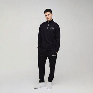 Black Regular-Fit Basic Lightweight Quarter-Zip Sweatshirt Relaxed <b>Tapered</b> <b>Jogger</b> Set Plus Size Winter Printed Rhinestone Hoodie - Product Image 1