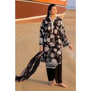 Traje de 3 Piezas Negro para Mujer, Sin Costuras, Hecho de Muselina, con Estampado Digital - Product Image 4