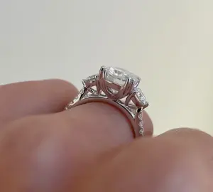 925 Silver 3.10CT <b>Cushion</b> Cut VVS1 Moissanite 3 Stone <b>Ring</b> for Women - Product Image 1