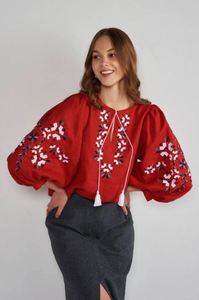 Women's Blouse New Arrival Autumn Ukrainian Embroidered Blouse For Adults V-neck <b>Balloon</b> Long Sleeve Party Wear Top Made - Product Image 3