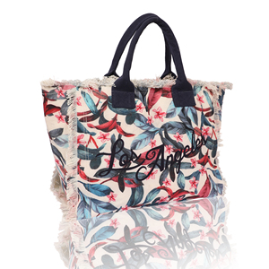 Bolsa de Lona Estampada Tyntra Los Ángeles con Cierre de Cremallera, Asas para Llevar al Hombro, Tamaño Grande, Bolsa de Playa con Detalles de Flecos - Product Image 1