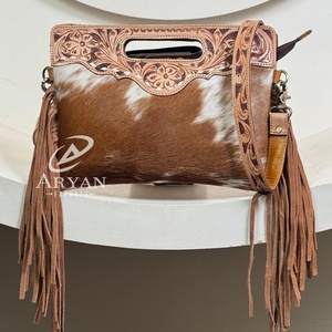 Bolso y bolsos de mano de cuero a la moda 2025, bolso bandolera con flecos, bolsos con asa superior, bolso de mensajero de piel de vaca para mujer - Product Image 1