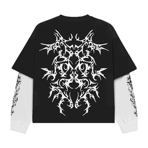 T-shirts surdimensionnés pour hommes, impression numérique personnalisée, manches longues, streetwear, design graphique, 220g, 100% coton, vente en gros OEM - Product Image 3