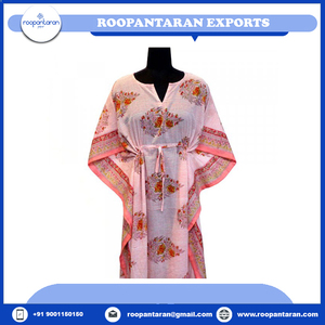 Rayon <b>Kaftan</b> Direct Factory Free <b>Size</b> Indian Hand Block Printed Long Free <b>Size</b> <b>Kaftan</b> Loungewear in Soft Cotton Voile for Sale - Product Image 2
