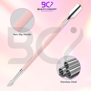 Pretty Pink Color Cuticle Pusher <b>Gel</b> Remover Stainless Steel <b>Nail</b> Cleaner Dual Ended Spoon Pusher And Cuticle Trimmer - Product Image 4