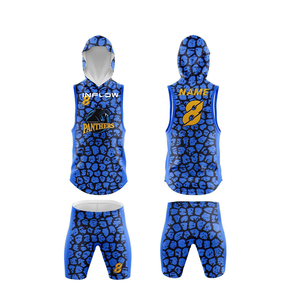 Tenues de football à compression, nouveau design, pour les matchs de ligue 7v7, haut sans manches à capuche et pantalon, imprimé par transfert thermique tendance - Product Image 5