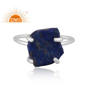 Hot Selling Fine Sterling Silver Natural Rough Lapis Lazuli Gemstone <b>Adjustable</b> <b>Ring</b> Custom Jewelry Manufacturer - Product Image 3