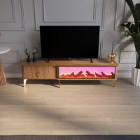 Cheminée Électronique en Bois DOSIN, Meuble de Salon, Table Basse, Design Moderne et Luxueux, Connexion Bluetooth, Modèle Style Panneau