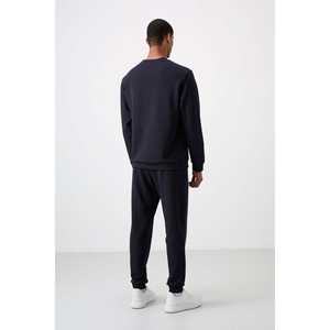 Ensemble de survêtement décontracté pour homme en coton bleu marine, épais, doux, texturé, coupe confortable avec motif imprimé - 85253 - Product Image 1