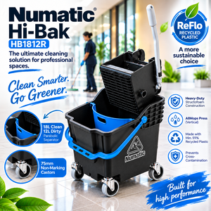 Hi-Bak 30L Gewerblicher Wischeimer mit Vertikalpresse und Doppel-Wasserbehältern Rumphi - Product Image 1