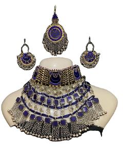 Collier ras du cou Afghan Tribal Kuchi bleu royal pour femme avec chaînes multicouches et pierres carrées Traditionnel - Product Image 1