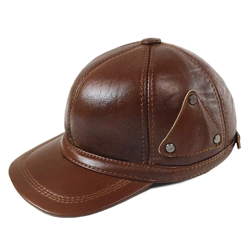 Plain Brown Color Fashion Bucket Custom Strap Hats Wholesale Cheap Price New Leather Dad Cowhide Winter Fall Hats