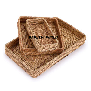 Plateau de service en rotin de forme rectangulaire plateau fait main de qualité supérieure plateau en rotin fantaisie de taille personnalisée - Product Image 3