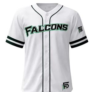 Camiseta de Béisbol Blanca Lisa Sublimada de Alta Calidad, 100% Algodón, Cuello en V, Tirantes en T, Manga Corta, Botones, Transpirable - Product Image 1