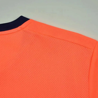 Ensemble de tenue de football pour hommes, 220 grammes, maillot à manches courtes en maille polyester, shorts orange et bleu marine, logo personnalisé sublimé