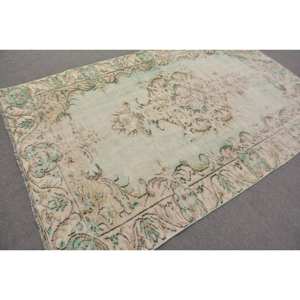 Tapis Turc Vintage 5.4X8.9 pieds Bleu Beige Patchwork Design Laine Matériau Plat Tissage Technique pour Salon Décor 4m Largeur - Product Image 2