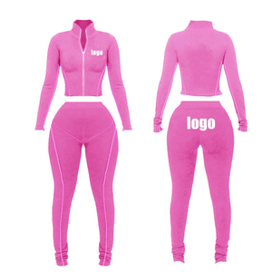 Conjunto Deportivo de 2 Piezas para Mujer con Logotipo Bordado Personalizado, Pantalones de Gimnasio Transpirables de Cintura Alta de Poliéster/Nailon con Cintura Elástica - Product Image 1