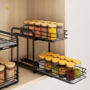 <b>Spice</b> <b>Organizer</b> Kitchenware <b>Racks</b> Top Selling Handmade Countertop Masala Jars Shelving Units 2 Layers Black Color Iron <b>Racks</b> - Product Image 1