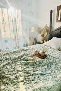 <b>Indian</b> Traditional Chintz Hand Block Printed Reversible <b>Quilt</b> 100% Premium Mul Cotton Hand Stitch 90*108" Size Backing <b>Quilt</b> - Product Image 4