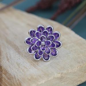แหวนดอกไม้อเมทิสต์ธรรมชาติ925เครื่องประดับเงินแท้แหวนลายดอกไม้สำหรับผู้หญิงแหวนสไตล์โบโฮ - Product Image 1