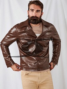 เสื้อโค้ทหนัง PU สไตล์วินเทจสำหรับผู้ชายเสื้อโค้ทกันน้ำมีกระเป๋าสำหรับนักขี่มอเตอร์ไซด์ดีไซน์สีน้ำตาลออกแบบได้ตามต้องการสำหรับเครื่องแต่งกายฤดูใบไม้ผลิฤดูหนาว - Product Image 5